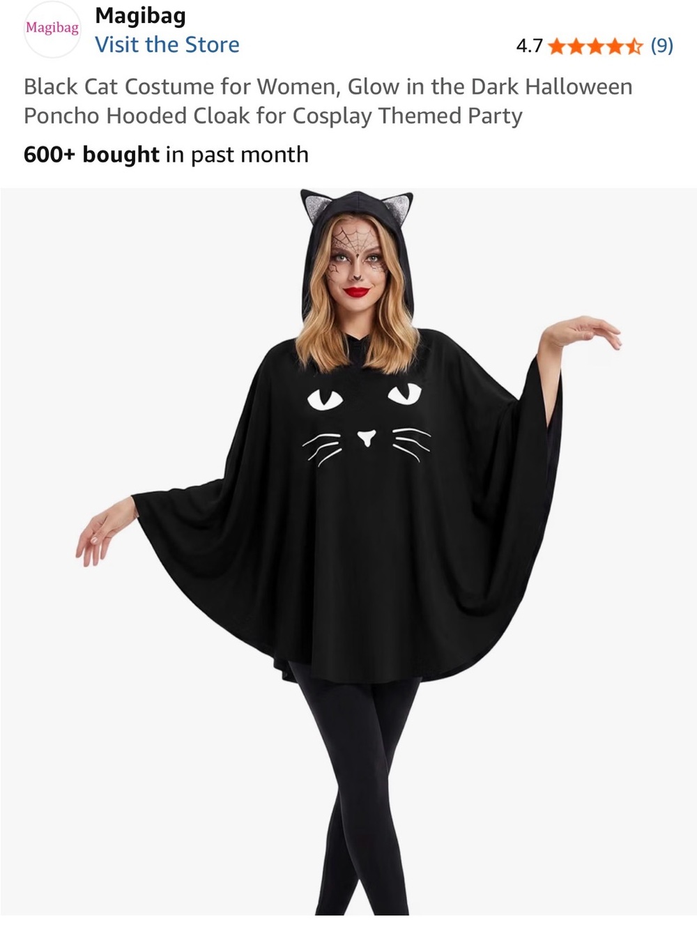 Black Cat Hooded Poncho for Women
